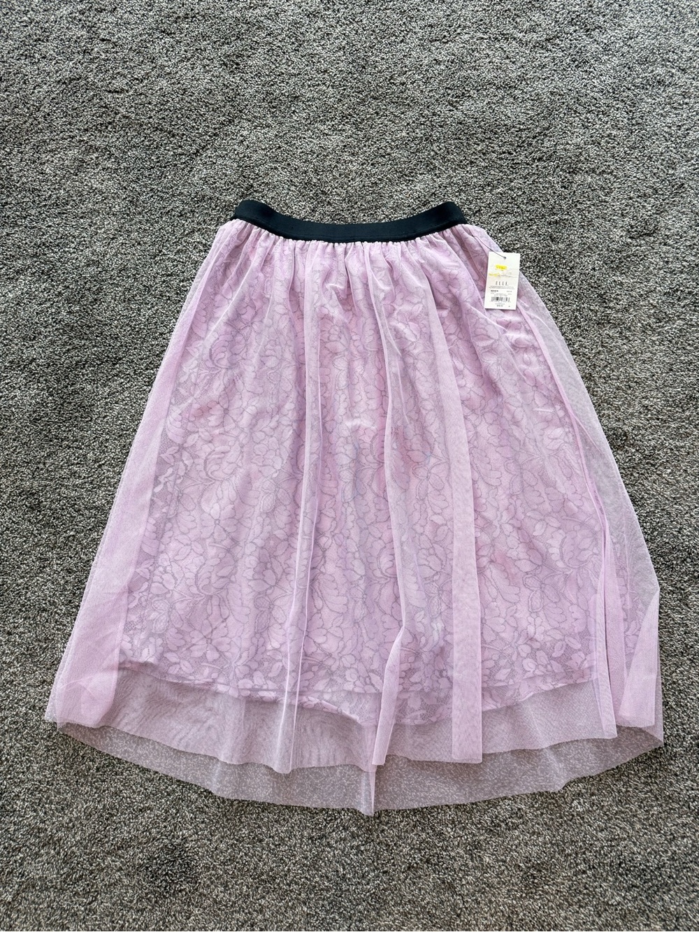 NEW - Size M - Elle Lilac Tulle Midi Skirt with Black Waistband